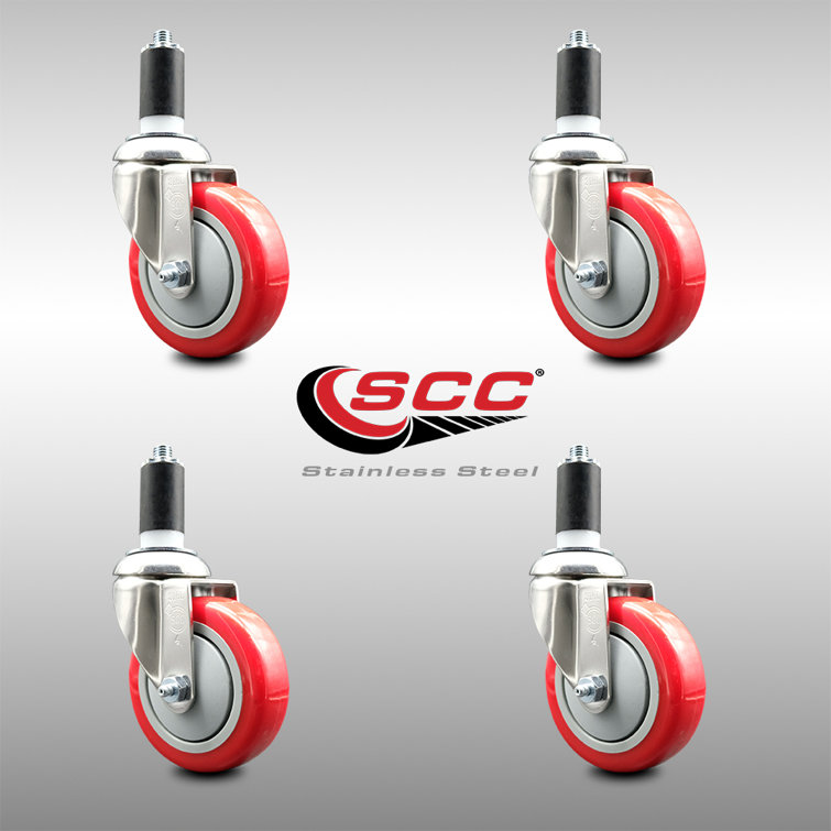 Service Caster 316SS Polyurethane Swivel Expanding Stem Caster Set SCC